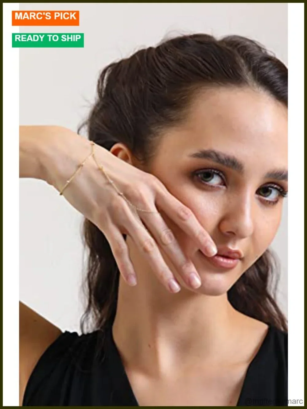 14k Solid Gold Adjustable Finger Chain Bracelet Hand Chain Dainty
